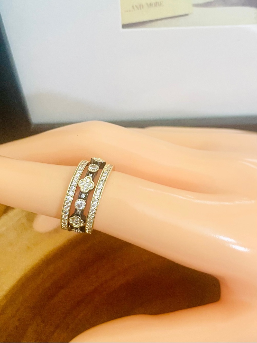 Black and Gold Ring Stack 3 Stacking Rings Gold Plated CZ Black Rhodium NWOT